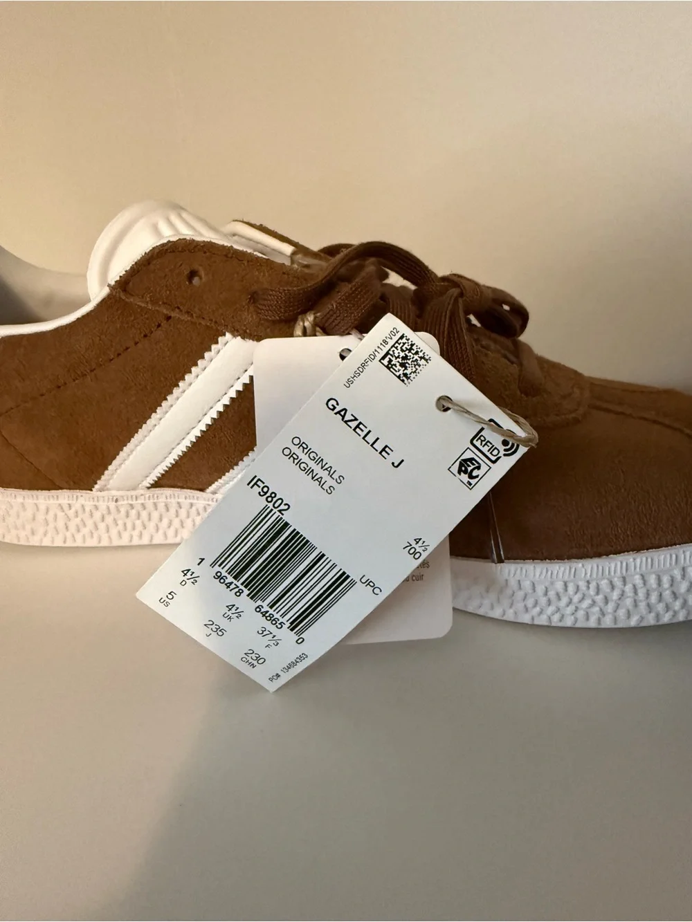 adidas Kids Brown and White Suede Sneakers 5Y